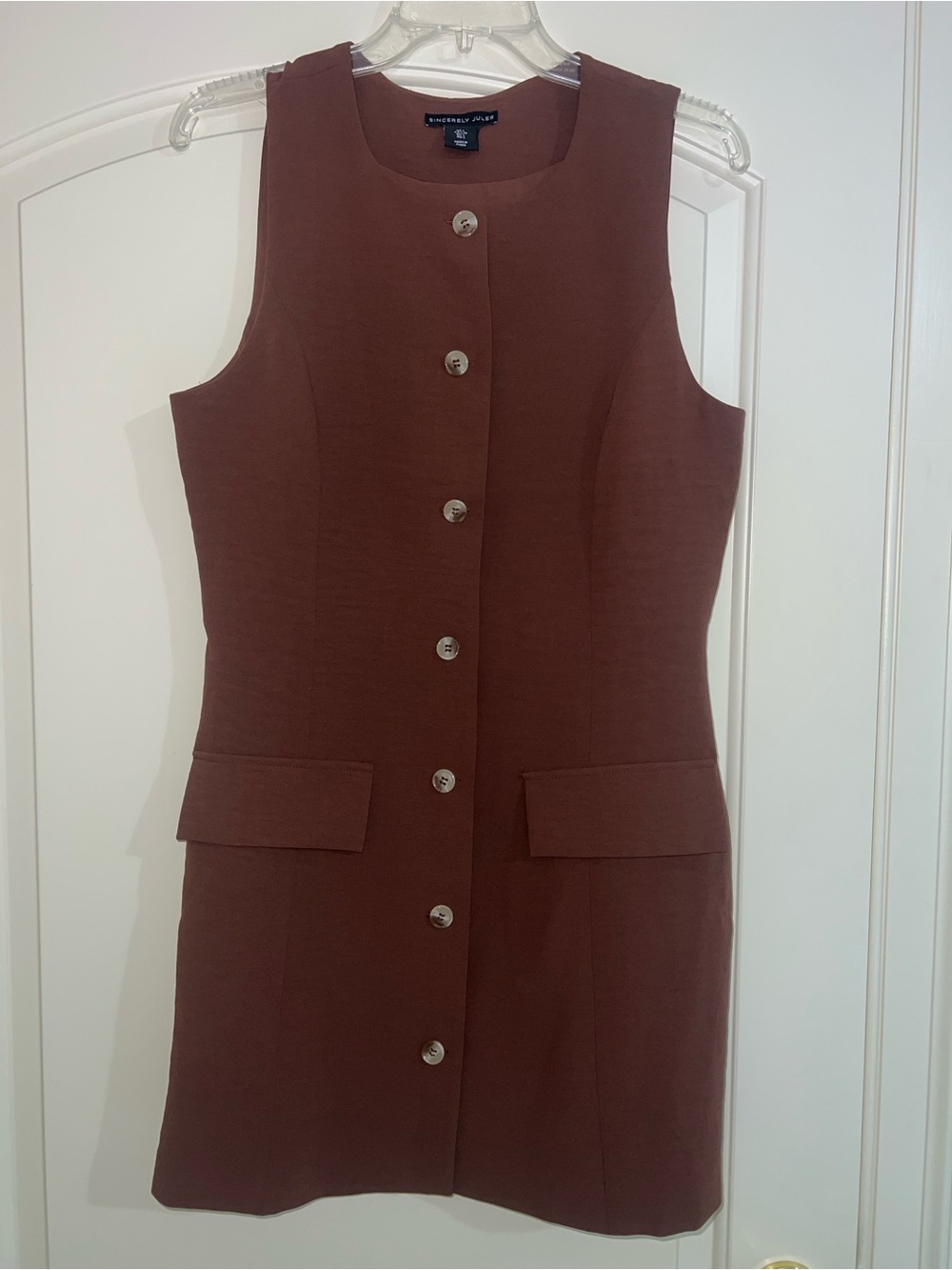 Sincerely Jules Sleeveless Button-Front Rust Brown Mini Dress